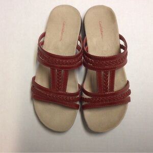 Croft and Barrows Women’s Red Braided Strap Slide Sandals